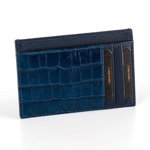 محفظة جلد طبيعي لون ازرق