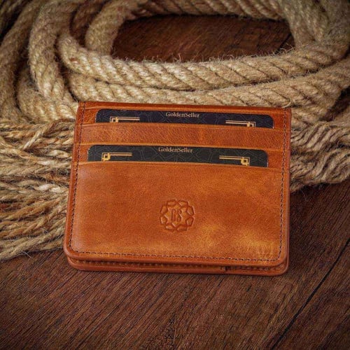 محفظة جلد طبيعي البائع الذهبي