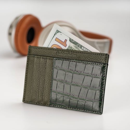 محفظة جلد طبيعي لون أخضر