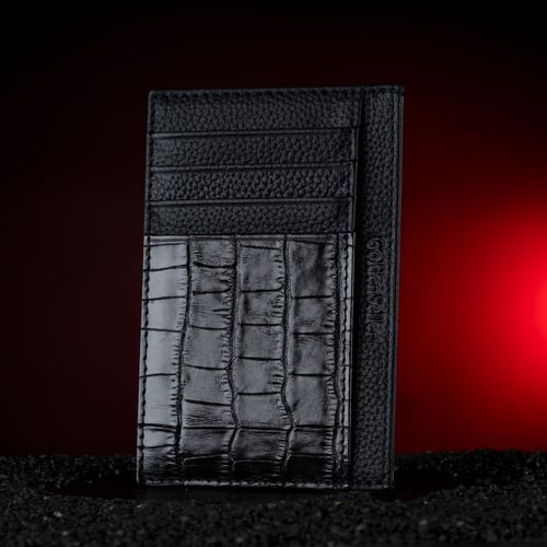 محفظة جلد طبيعي لون أسود