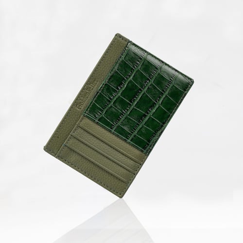 محفظة جلد طبيعي لون أخضر
