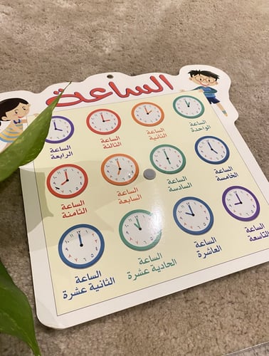 لوحة لتعليم مفهوم الساعة باللغه العربية بعقارب يمك...