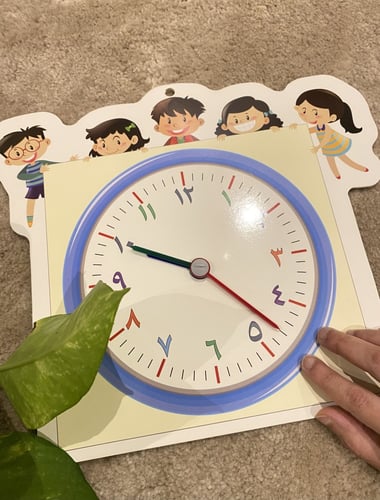 لوحة لتعليم مفهوم الساعة باللغه العربية بعقارب يمك...