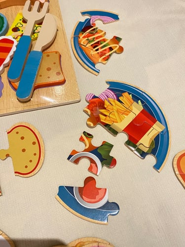 لعبة صينية بازل الأطعمة المتنوعة الخشبية مناسبة لت...