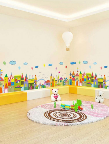 ملصق حائط بجودة عالية لأشكال بيوت ملونة مناسب لتزي...