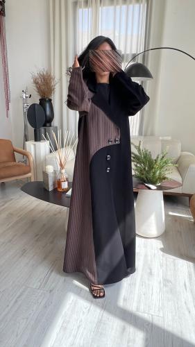 عباية كريب سراميك بتدخيلة كتان مقلم – تصميم عصري