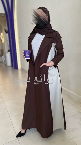 عباية كتان لونين بياقة وجيوب