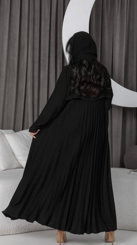 عباية كريب اندونيسي بياقة مع كسرات ليزر