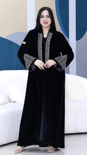 مخمل كوري تطريز ياقه واكمام