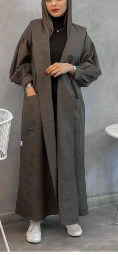 عباية لينن زيتي بتصمي عملي جيوب