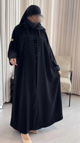 كريب ملكي سواد فاحم نص كلوش بكسره وتطريز