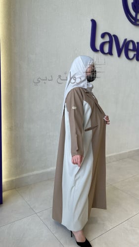 عباية كتان لونين بياقة وجيوب