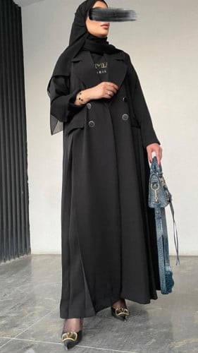 عباية كريب سراميك بياقة وازرار عمليه