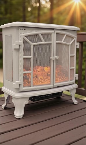 دفاية ديكور على شكل دولاب مع ريموت لون ابيض