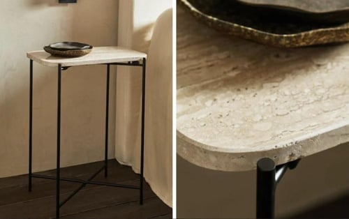 طاوله جانبيه رخام ترافنتينو حديد اسود