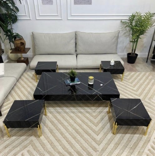 طقم طاولات ضيافة ارضي بديل الرخام بلون أسود