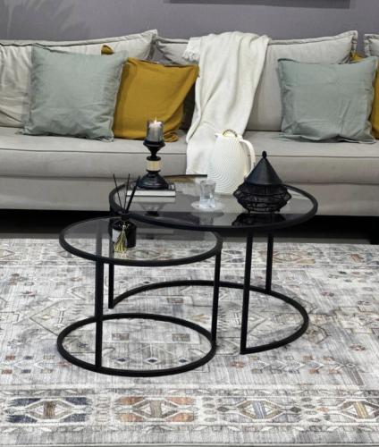 طقم طاولتين اسود بسطح زجاج