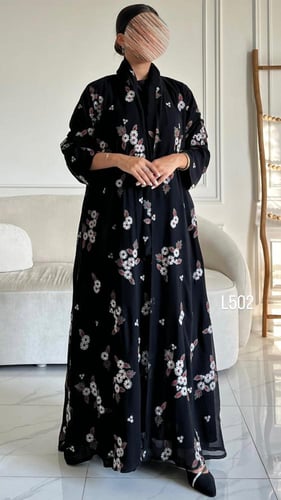 عباية شيفون مبطنة تطريز كمبيوتر قصة عادية ستريت