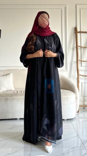 Chiffon abaya with printed lining, simple style