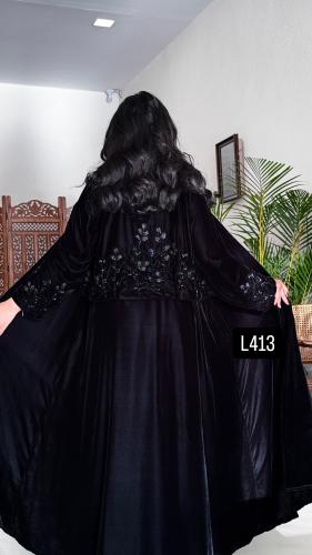 عباية مخمل مع سديرية شك يدوي قصة عادية ستريت