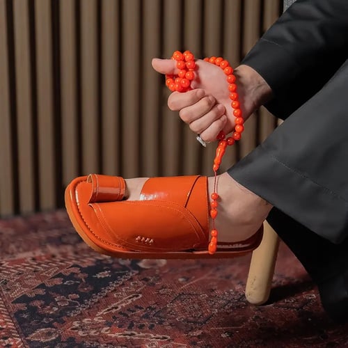 حذاء شرقي رجالي جلد الماني فاخر قرميدي MR617