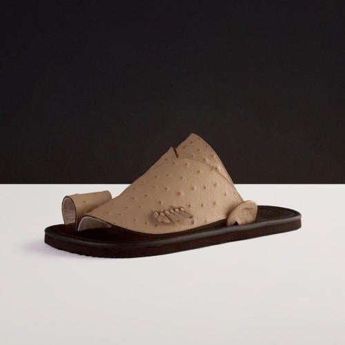 حذاء شرقي فاخر جلد طبيعي على نسق جلد النعام لون بي...