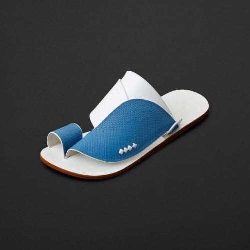 حذاء شرقي جلد طبيعي سحليه فاخر ازرق ابيض