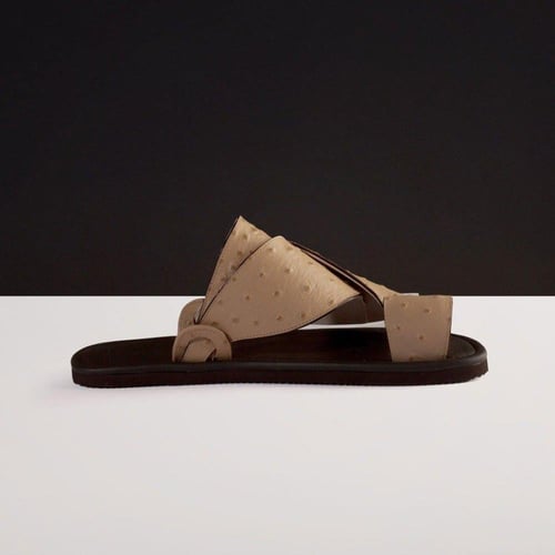 حذاء شرقي فاخر جلد طبيعي على نسق جلد النعام لون بي...