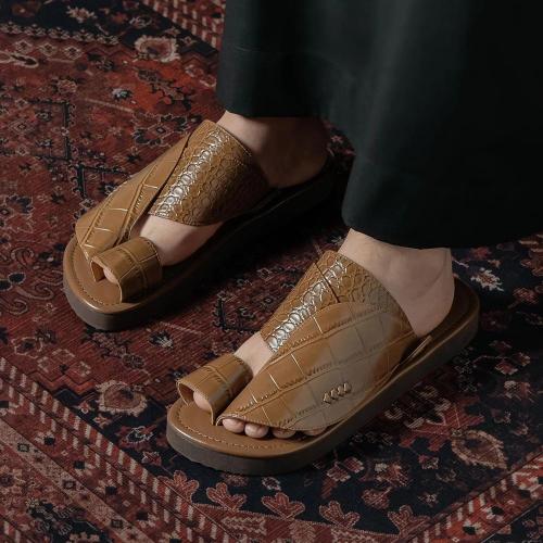 نعال شرقي رجالي جلد الماني فاخر بني فاتح MR618