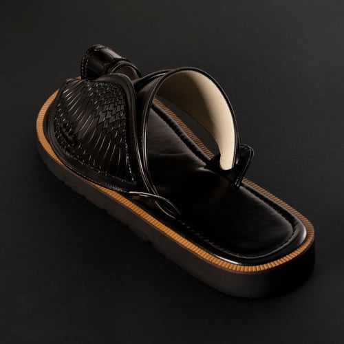 حذاء شرقي نقشة ساق نعام لون اسود 2153 AM