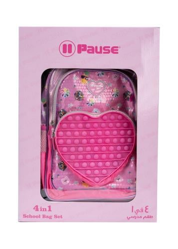 4-in-1 wheeled backpack set 16-inch size – pink hearts and shapes