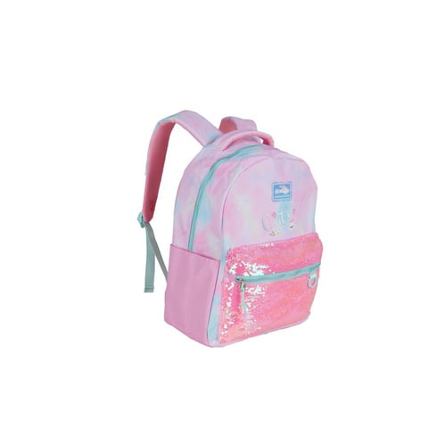 بوز شنط ظهر17"مع مقلمية وردي فاتح بعبارة