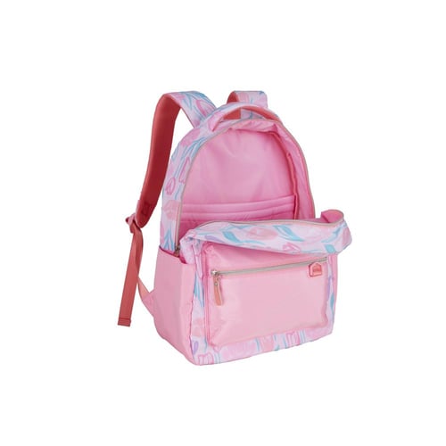 بوز شنطة ظهر17"مع مقلمية ورود وردي