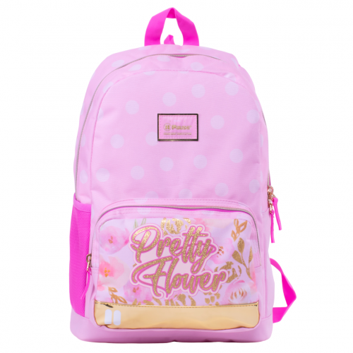 بوز شنطة ظهر بطبعات ورود للطلاب مقاس 17 بوصة ، جيب...