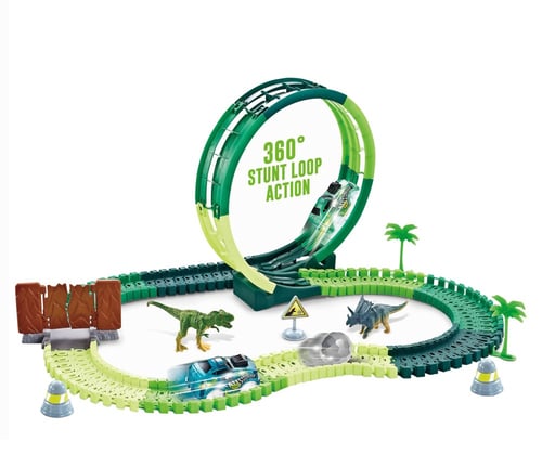 مجموعة مضمار سباق ديناصور 117 قطعة مع سيارة، طول ا...