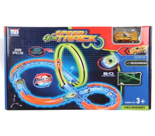 مجموعة مضمار السباق المضيء 28 قطعة مع سيارة كهربائ...