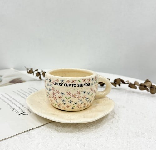 كوب lucky cup to see you برسم زهور متناثرة