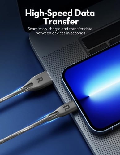 شاحن ايفون USB من راف باور - رمادي - مترين