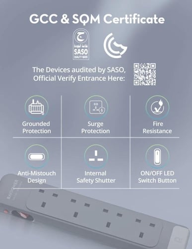 توصيلة راف باور 4 منافذ بقوة 3150 واط - رمادي