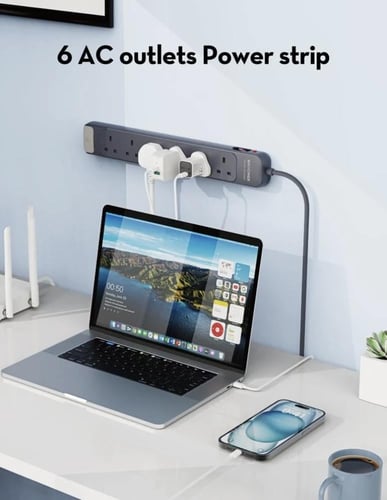 توصيلة راف باور 6 منافذ بقوة 3150 واط - رمادي