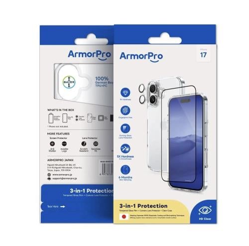 بكج ArmorPro ثلاثة في واحد (كفر حماية شفاف + حماية...