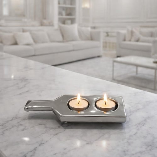 حامل شمع سيراميك فضي