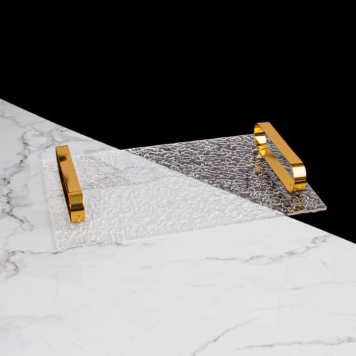 صينية تقديم أكريليك بمقبض ذهبي