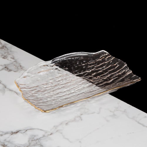 صحن تقديم زجاج بأطراف ذهبية