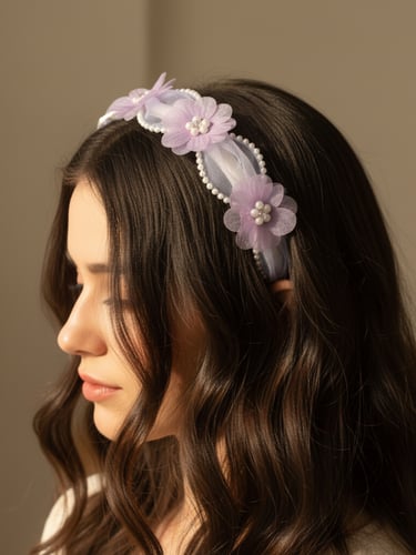 طوق شعر مميز مزين باللؤلؤ والورد