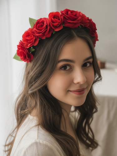 طوق ورد أحمر عقال بأوراق الشجر الخضراء