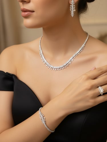 طقم ألماسي فضي