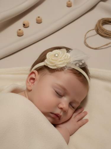 ربطة شعر بالورد والريش والتل