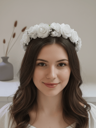 طوق ورد أبيض عقال بشرايط من الدانتيل