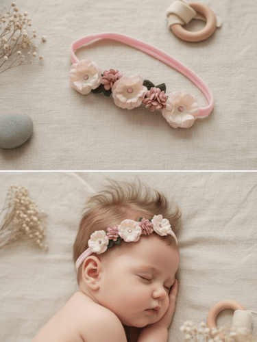 ربطات رأس مواليد بأشكال متعددة وردي